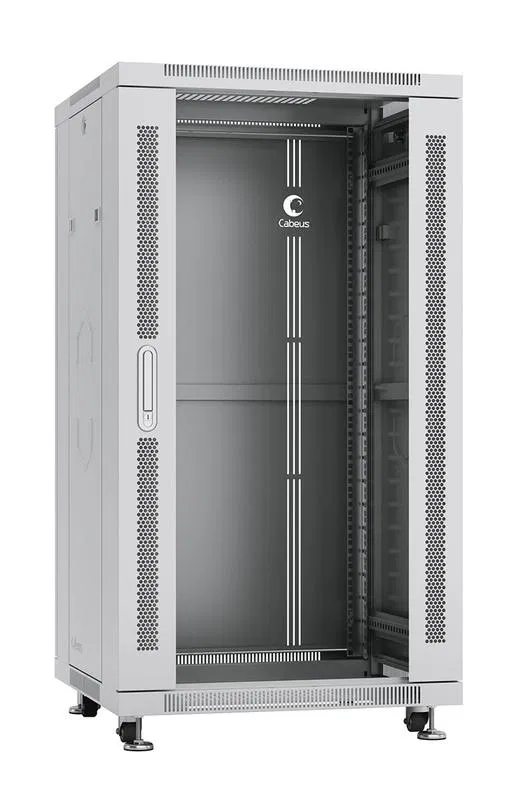 Шкаф монтажный телекоммуникационный напольный SH-05C-22U60/100 19дюйм для распред. и серверн. оборудования 22U 600х1000х1166мм передн. стеклян. и задн. сплошн. метал. двери ручка с замком сер. (RAL 7035) Cabeus 7054c