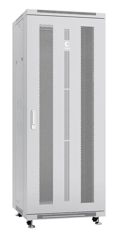 Шкаф монтажный телекоммуникационный напольн. ND-05C-32U60/100 19дюйм 32U 600х1000х1610мм для распределит. и серверн. оборудования; передн. и задн. перфорир. двери. ручка с замком сер. RAL 7035 Cabeus 7203c