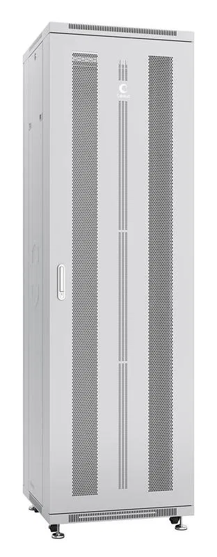 Шкаф монтажный телекоммуникационный напольн. ND-05C-42U60/80 19дюйм 42U 600х800х2055мм для распределит. и серверн. оборудования; передн. и задн. перфорир. двери ручка с замком RAL 7035 сер. Cabeus 7204c