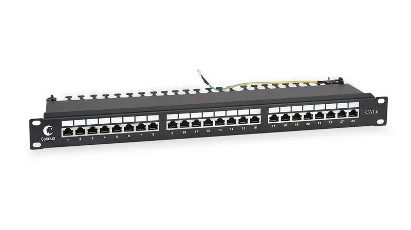 Патч-панель 19дюйм 1U 24 порта RJ45 кат.6 полностью экранир. с задн. кабельн. организатором Cabeus 7234c