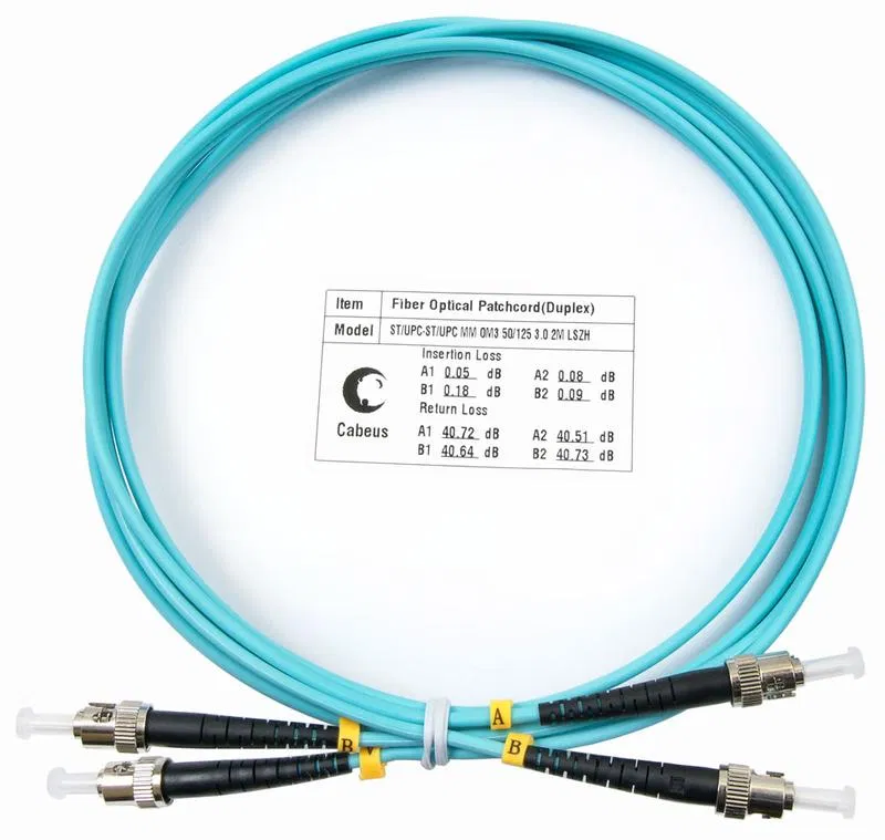 Шнур оптический FOP-50-ST-ST-2m duplex ST-ST 50/125мм OM3 2м LSZH Cabeus 7368c