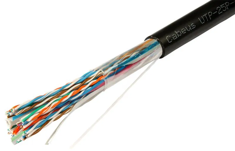 Кабель витая пара UTP (U/UTP) кат.5 25 пар 24 AWG ОЖ solid для внешн. прокладки UV PE Cabeus 7467c