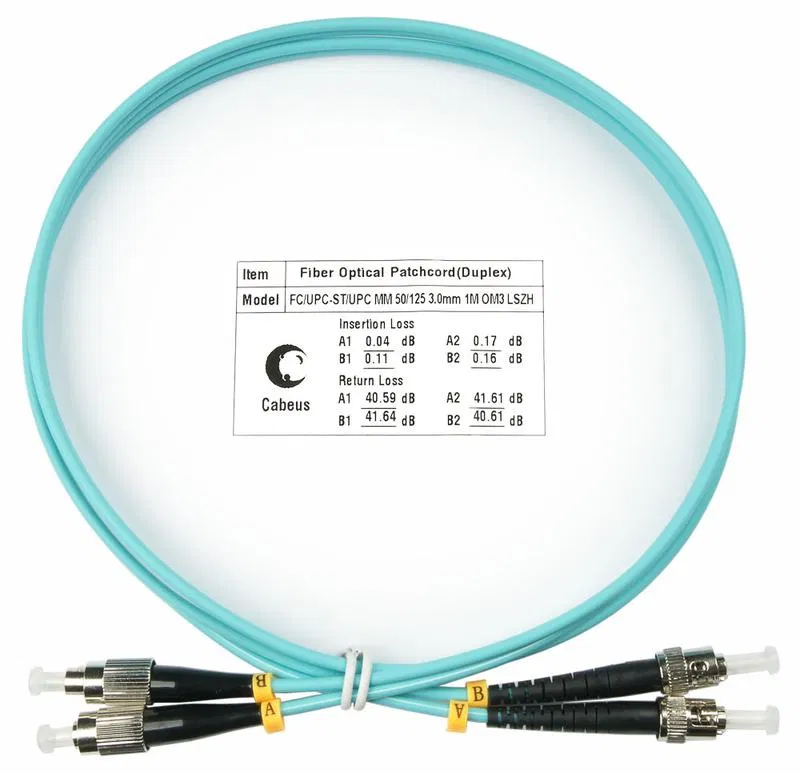 Шнур оптический duplex FC-ST 50/125мм OM3 1м LSZH FOP-50-FC-ST-1m Cabeus 7566c