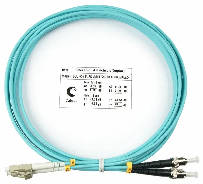 Шнур оптический FOP-50-LC-ST-3m duplex LC-ST 50/125мм OM3 3м LSZH Cabeus 7576c