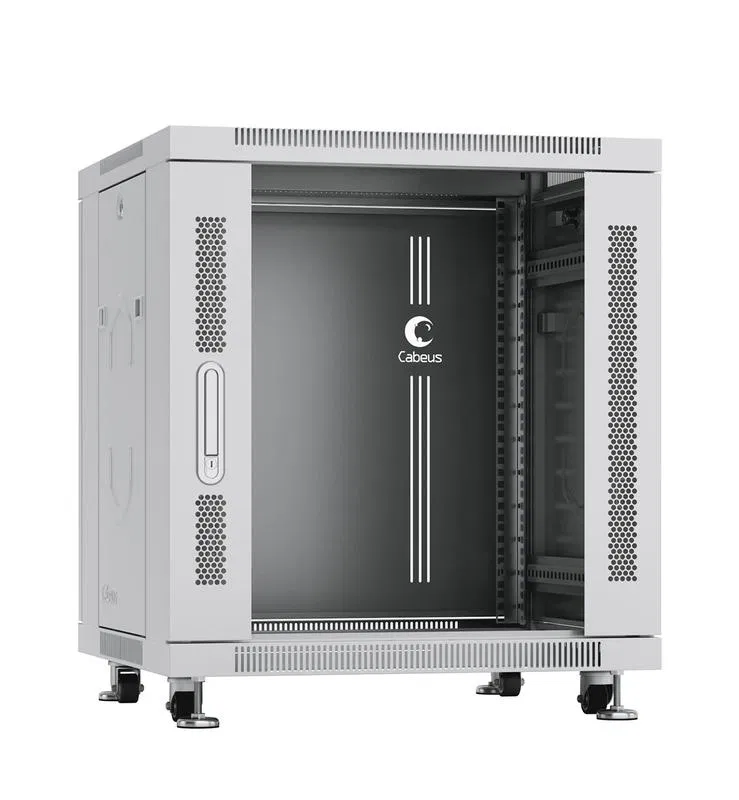 Шкаф монтажный телекоммуникационный напольный SH-05C-12U60/60 19дюйм для распред. и серверн. оборудования 12U 600х600х730мм передн. стеклян. и задн. сплошн. метал. двери ручка с замком сер. (RAL 7035) Cabeus 7645c