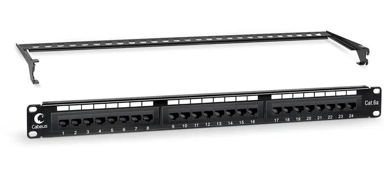 Патч-панель 19дюйм 1U 24 порта RJ45 кат.6A Dual IDC с задн. кабельн. организатором Cabeus 7651c