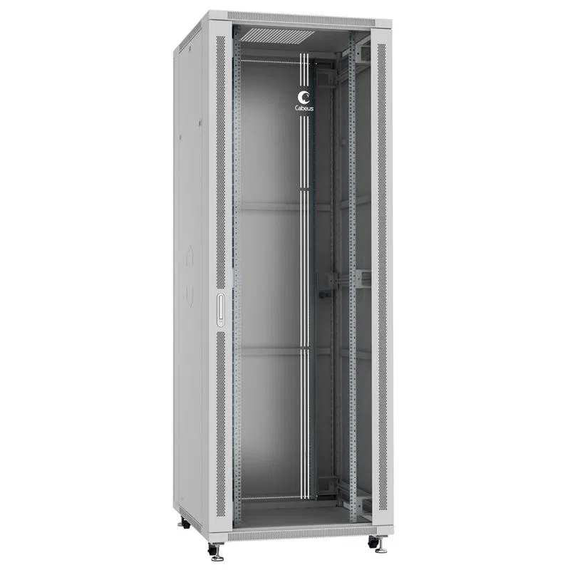 Шкаф монтажный телекоммуникационный напольный SH-05C-47U80/80 19дюйм для распред. и серверн. оборудования 47U 800х800х2277мм передн. стеклян. и задн. сплошн. метал. двери ручка с замком сер. (RAL 7035) Cabeus 7864c