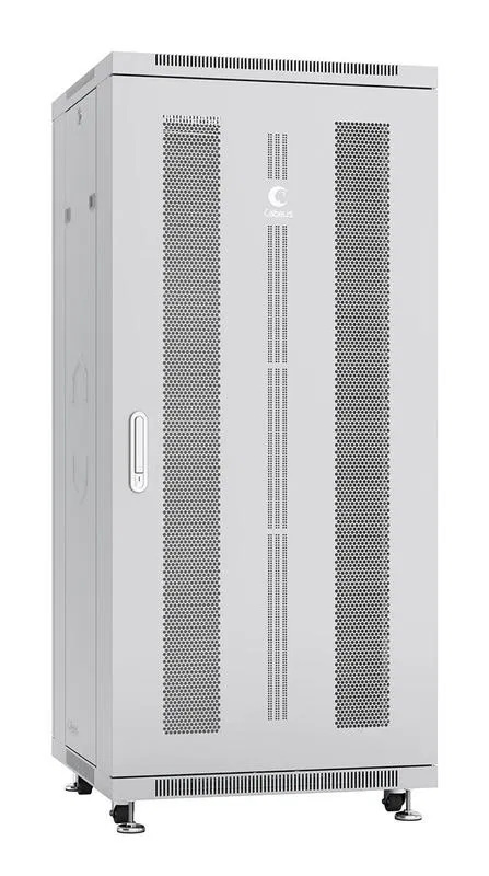 Шкаф монтажный телекоммуникационный напольн. ND-05C-27U60/60 19дюйм 27U 600х600х1388мм для распределит. и серверн. оборудования; передн. и задн. перфорир. двери ручка с замком RAL 7035 сер. Cabeus 7885c