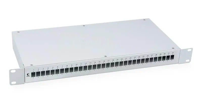 Кросс бокс оптический FO-19-32SC 19дюйм на 32 SC LC duplex со сплайс-кассетой и КДЗС без пигтейлов и проходных адаптеров Cabeus 7935c