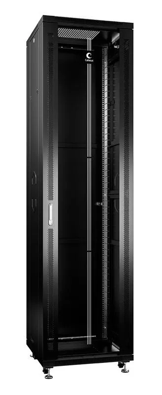 Шкаф монтажный телекоммуникационный напольный SH-05C-47U60/60-BK 19дюйм для распред. и серверн. оборудования 47U 600х600х2277мм передн. стеклян. и задн. сплошн. метал. двери ручка с замком черн. (RAL 9004) Cabeus 8561c