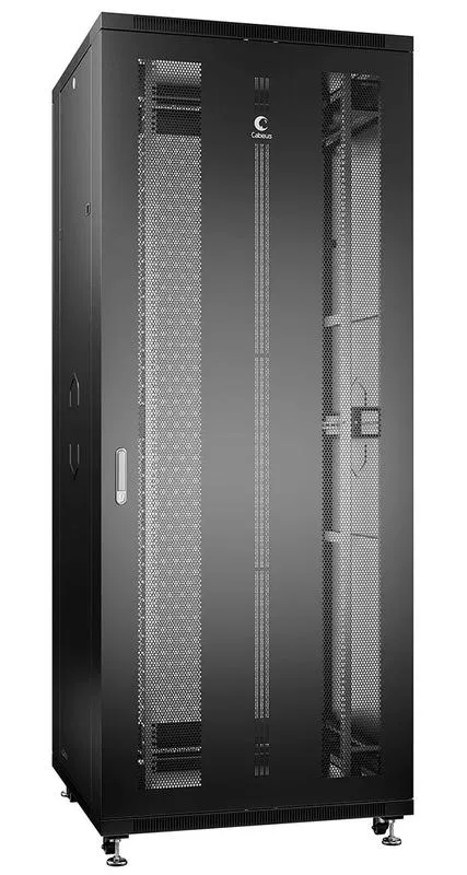 Шкаф монтажный телекоммуникационный напольн. ND-05C-42U80/80-BK 19дюйм 42U 800х800х2055мм для распределит. и серверн. оборудования; передн. и задн. перфорир. двери ручка с замком RAL 9004 черн. Cabeus 8567c