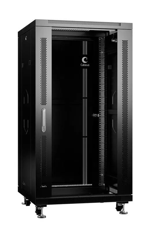 Шкаф монтажный телекоммуникационный напольный SH-05C-22U60/80-BK 19дюйм для распред. и серверн. оборудования 22U 600х800х1166мм передн. стеклян. и задн. сплошн. метал. двери ручка с замком черн. (RAL 9004) Cabeus 8572c