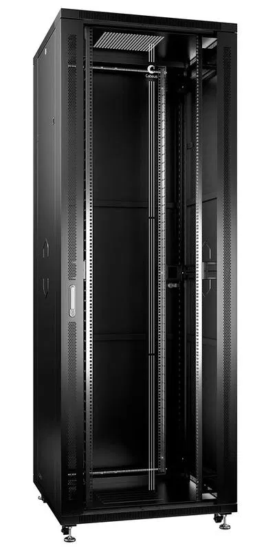 Шкаф монтажный телекоммуникационный напольный SH-05C-47U80/80-BK 19дюйм для распред. и серверн. оборудования 47U 800х800х2277мм передн. стеклян. и задн. сплошн. метал. двери ручка с замком черн. (RAL 9004) Cabeus 8579c