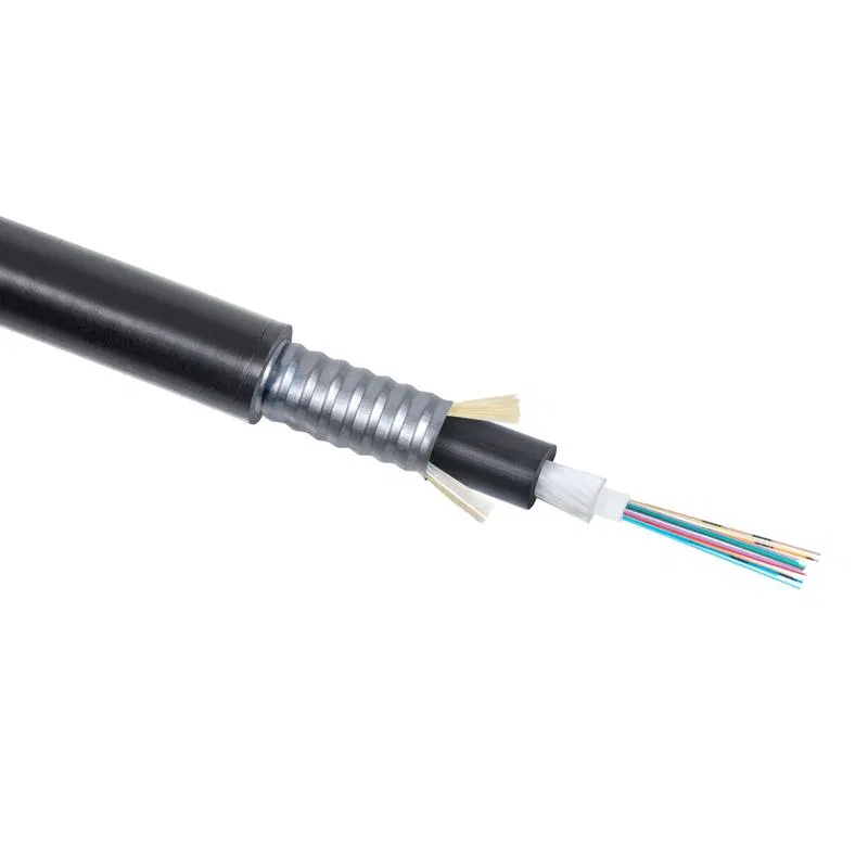 Fiber optic cable 50/125 (OM4) multimode. 8 fibers loose tube armored with steel tape for outdoor installation -50-+70deg.C PE black Cabeus 9225c