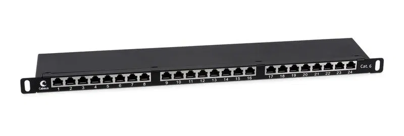 Патч-панель 19дюйм 0.5U 24 порта RJ45 кат.6 полностью экранир. Dual IDC высокой плотности Cabeus 9651c