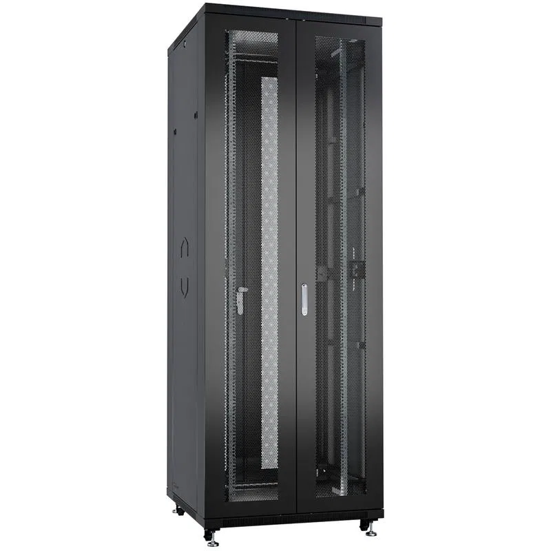 Шкаф монтажный телекоммуникационный напольн. ND-05C-42U80/120-BK 19дюйм 42U 800х1200х2055мм для распределит. и серверн. оборудования; передн. и задн. двойн. перфорир. двери ручки с замком RAL 9004 черн. Cabeus 9752c