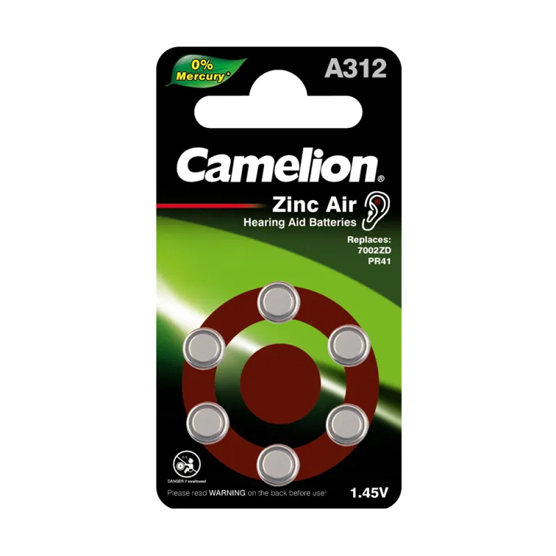 Элемент питания ZA312 Mercury Free A312-BP6 (0%Hg) 1.4В 170мА.ч для слуховых аппаратов BL-6 (блист.6шт) Camelion 12825
