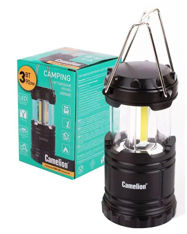 露营手电筒 LED5632 3COB LED 电池 3хAAA/R03 (不含) 塑料 黑色 (外壳) Camelion 13368