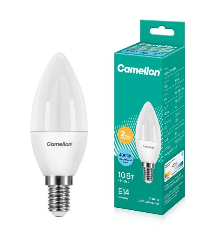 LED灯 LED10-C35/845/E14 10W 灯芯蜡烛型 磨砂 4500K 白光 E14 150-265V Camelion 13561