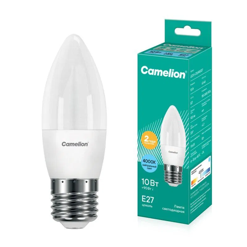 LED lamp LED10-C35/845/E27 10W candle matte 4500K white E27 150-265V Camelion 13562