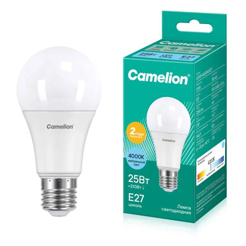 LED25-A65/845/E27 25W 灯泡 梨形磨砂 4500K 白 E27 170-265V Camelion 13572