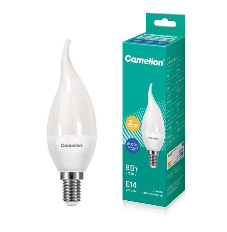 Лампа светодиодная LED8-CW35/865/E14 8Вт свеча E14 150-265В Camelion 14403