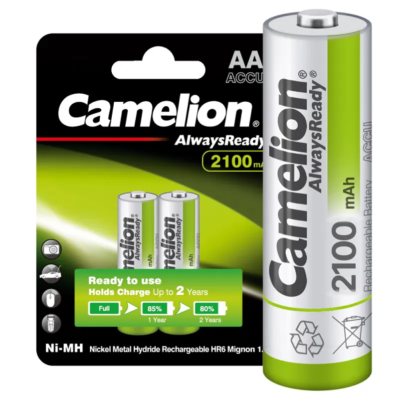 Аккумулятор AA/HR6 1.2В 2100мА.ч Ni-MH Always Ready NH-AA2100ARBP2 BL-2 металлик (уп.2шт) Camelion 7966