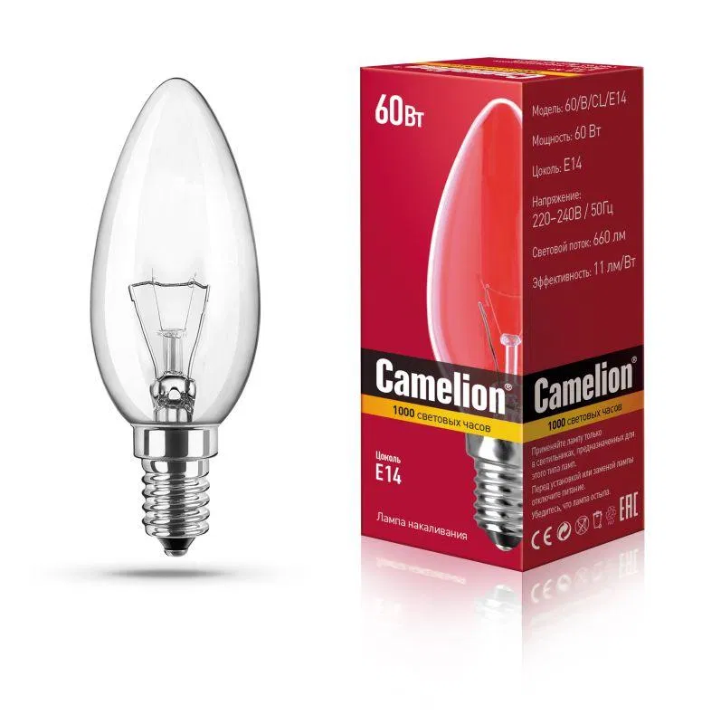 Лампа накаливания MIC B CL 60Вт E14 Camelion 9870 8970