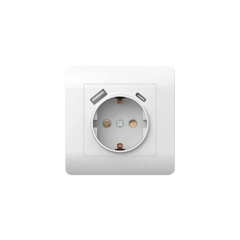 Розетка NEW3-E 16А с заземл. защ. шторки с 2-мя заряд. устройствами USB A+C 5В/2.1А бел. CHINT 431552