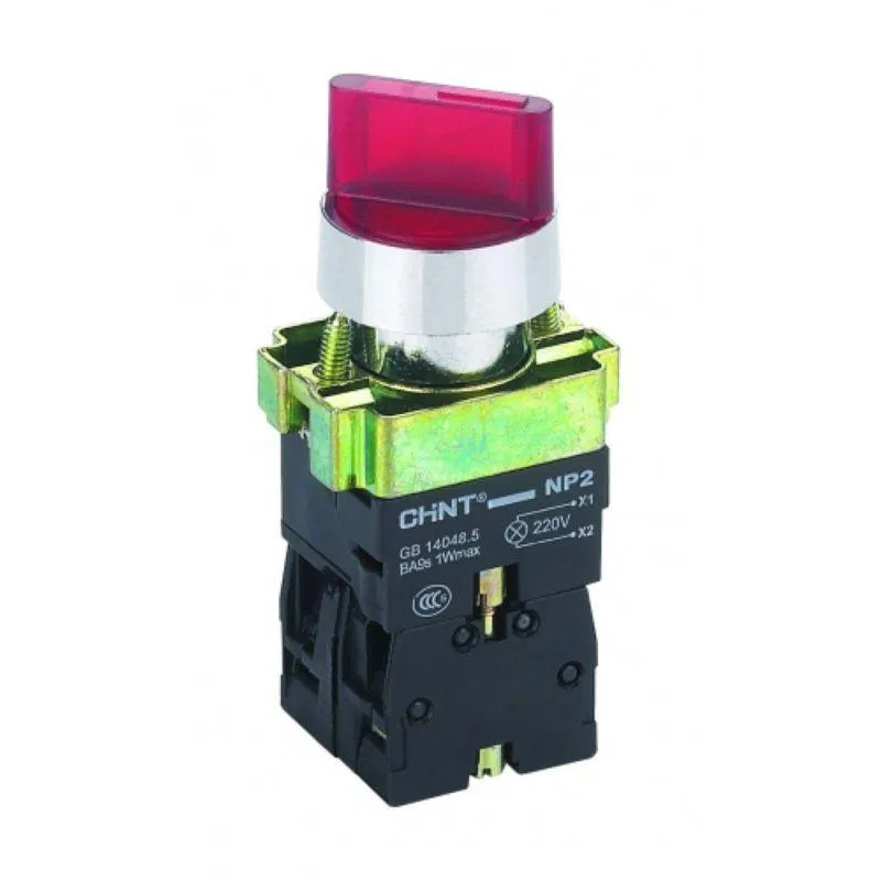 Переключатель NP2-BK12465 2 положения фиксацией 1НО+1НЗ AC230В (LED) IP40 (R) красн. CHINT 575497