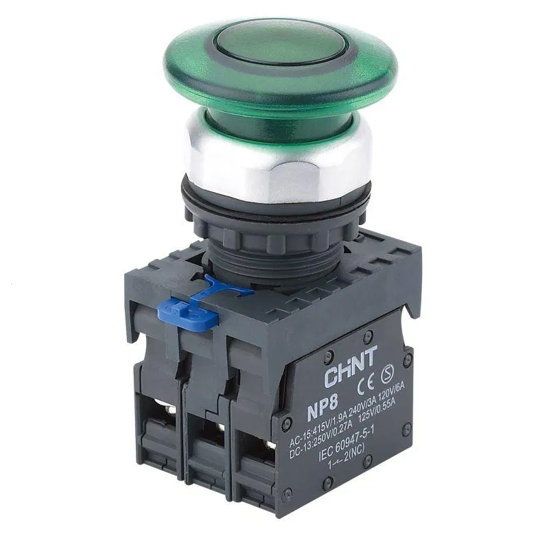 Control button "Mushroom" 40mm NP8-20MD/13 illuminated self-resetting green AC/DC 24V 2NO IP65 (R) CHINT 667278