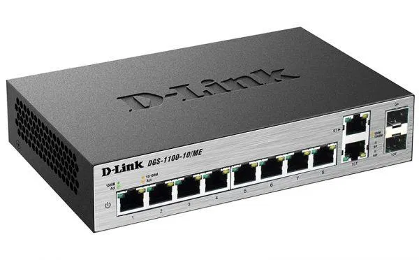 Коммутатор настраиваемый L2 DGS-1100-10/ME/A2A с 8 портами 10/100/1000Base-T и 2 комбо-портами 100/1000Base-T/SFP D-link 1328608