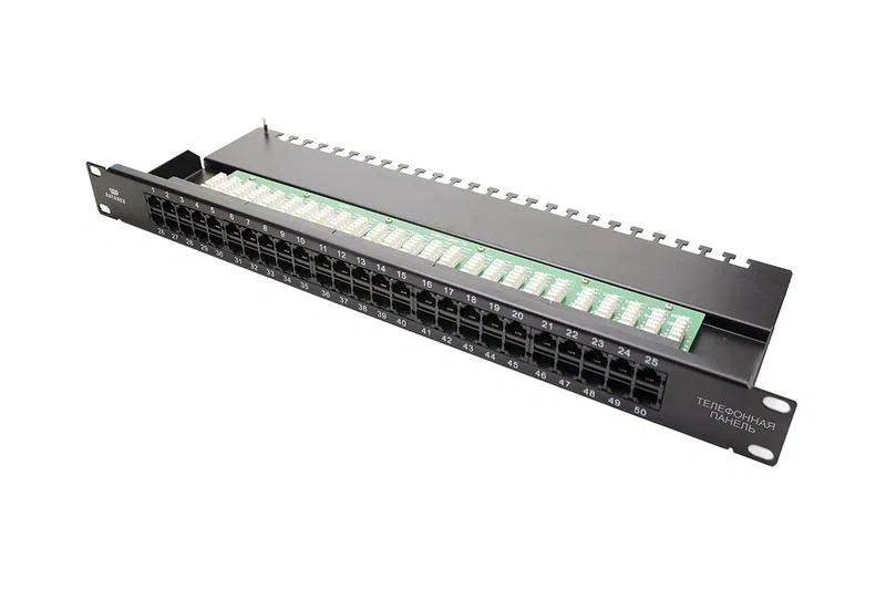 Патч-панель кат.3 UTP 19дюйм 1U 50хRJ45 USOC 2 пары черн. Datarex DR-4071