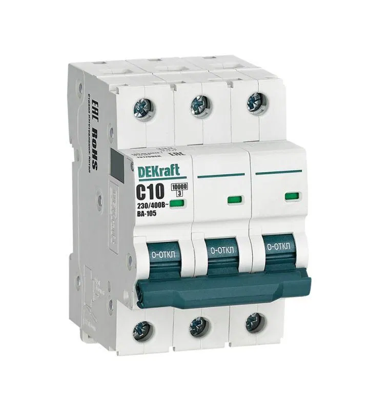 模块式微型断路器 3p C 10A 10kA ВА-105 DEKraft 13176DEK