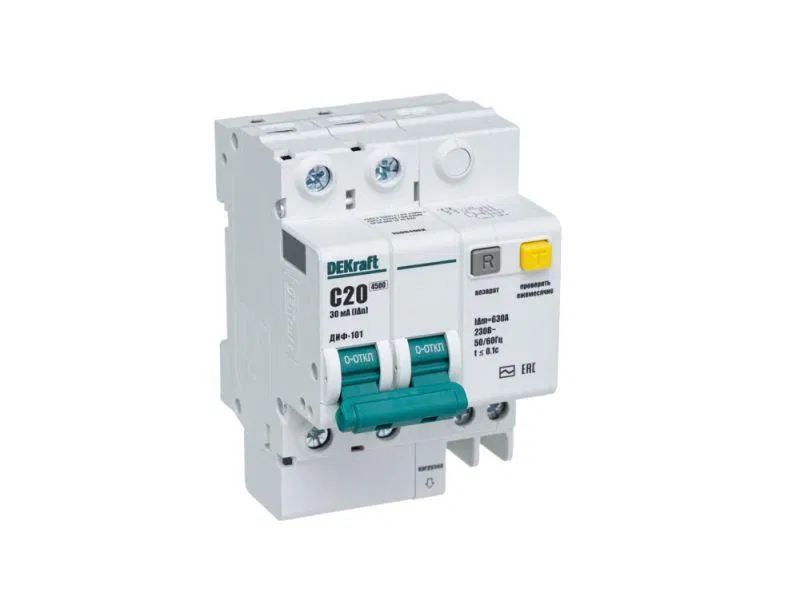 Residual current circuit breaker 2p C 20A 30mA type AC 4.5kA DIF-101 4.5mod. DEKraft 15004DEK