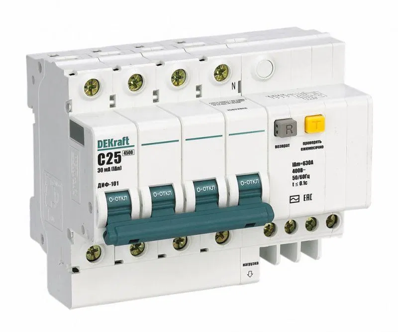 三极开关式剩余电流断路器 3p C 16A 300mA AC型 DIF-101 内置过电流保护 DEKraft 15073DEK