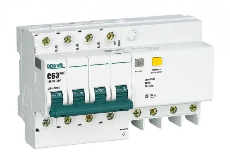四极 63A 100mA 漏电断路器 DIF-101 S select. 内置过电流保护 DEKraft 15314DEK