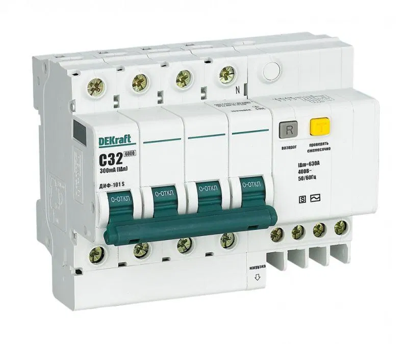 4P 32A 300mA Differential current circuit breaker DIF-101 S select with built-in overcurrent protection DEKraft 15316DEK
