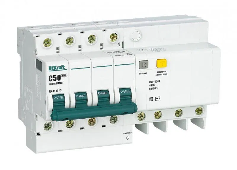 Residual current circuit breaker 4p 50A 300mA DIF-101 S select. with built-in overcurrent protection DEKraft 15318DEK