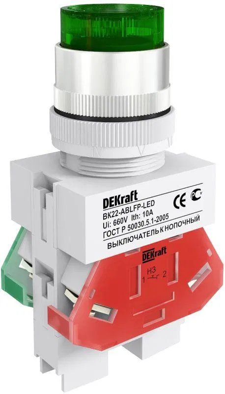 Выключатель кнопочный LED ABLFP ВК-22 d22мм 24В AC/DC зел. DEKraft 25069DEK