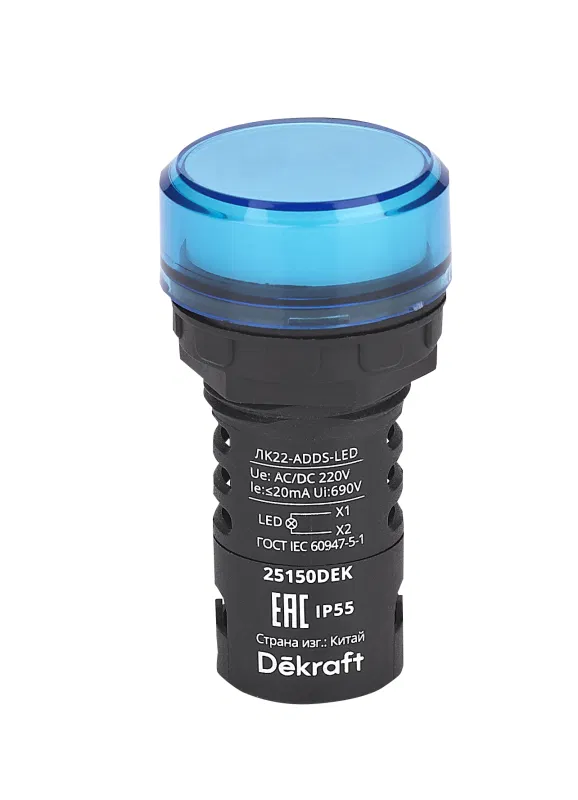 ADDS ЛК-22 d22 220В AC/DC IP55 LED 蓝色 DEKraft 25150DEK 切换灯