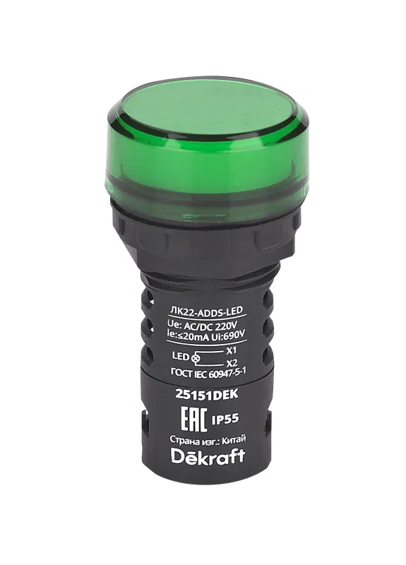 ADDS ЛК-22 d22 220В AC/DC IP55 LED 绿色 DEKraft 25151DEK 切换灯
