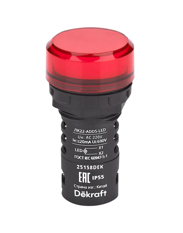 ADDS ЛК-22 d22 220В AC IP55 LED 红色 DEKraft 25158DEK 切换灯