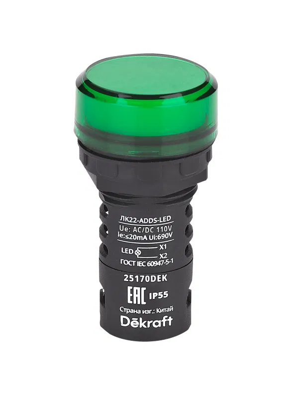 ADDS ЛК-22 d22 110В AC/DC IP55 LED 绿色 DEKraft 25170DEK 切换灯