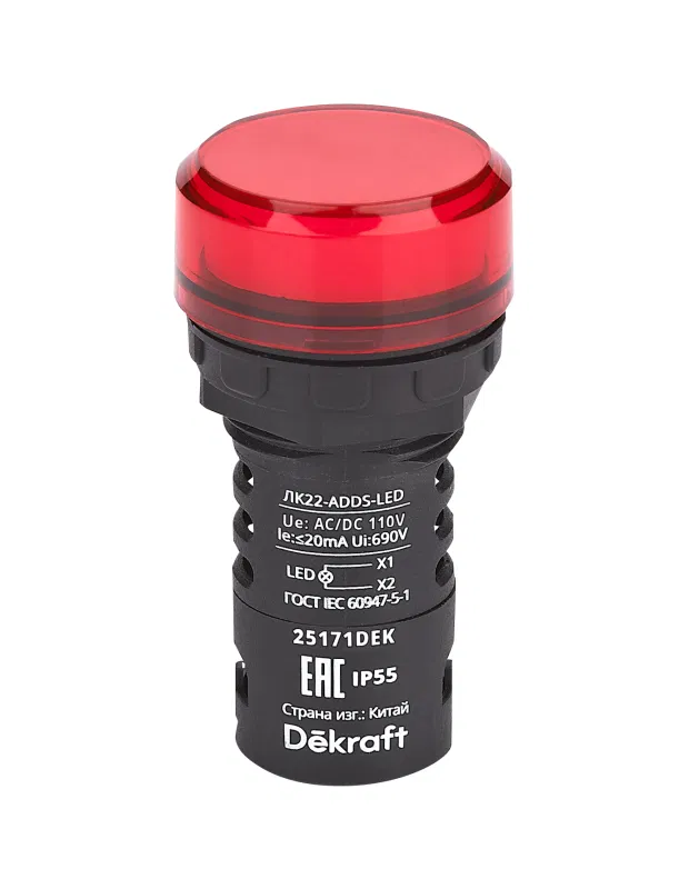 ADDS ЛК-22 d22 110В AC/DC IP55 LED 红色 DEKraft 25171DEK 切换灯
