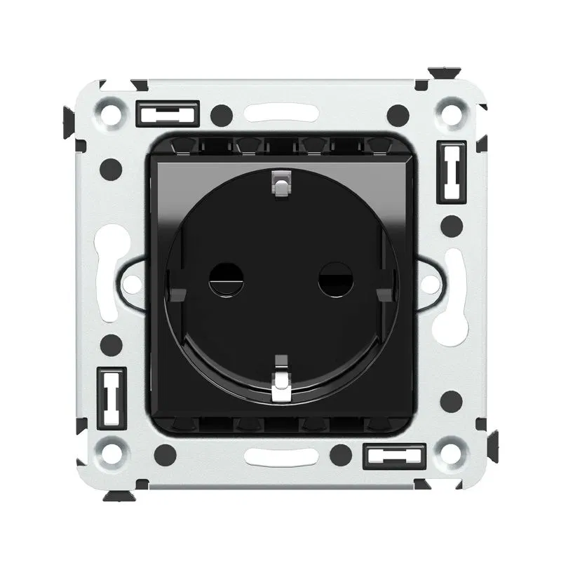 Розетка 1-м СП 2мод. Avanti "Черный квадрат" 16А IP20 2P+E защ. шторки черн. DKC 4402003