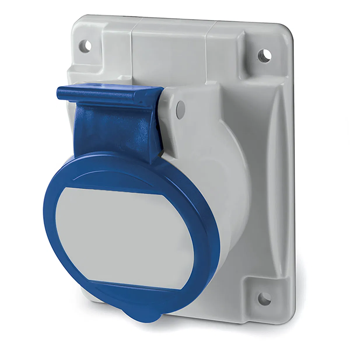 Angled panel socket IP44 16A 2P+E 230V. Spring clamp.