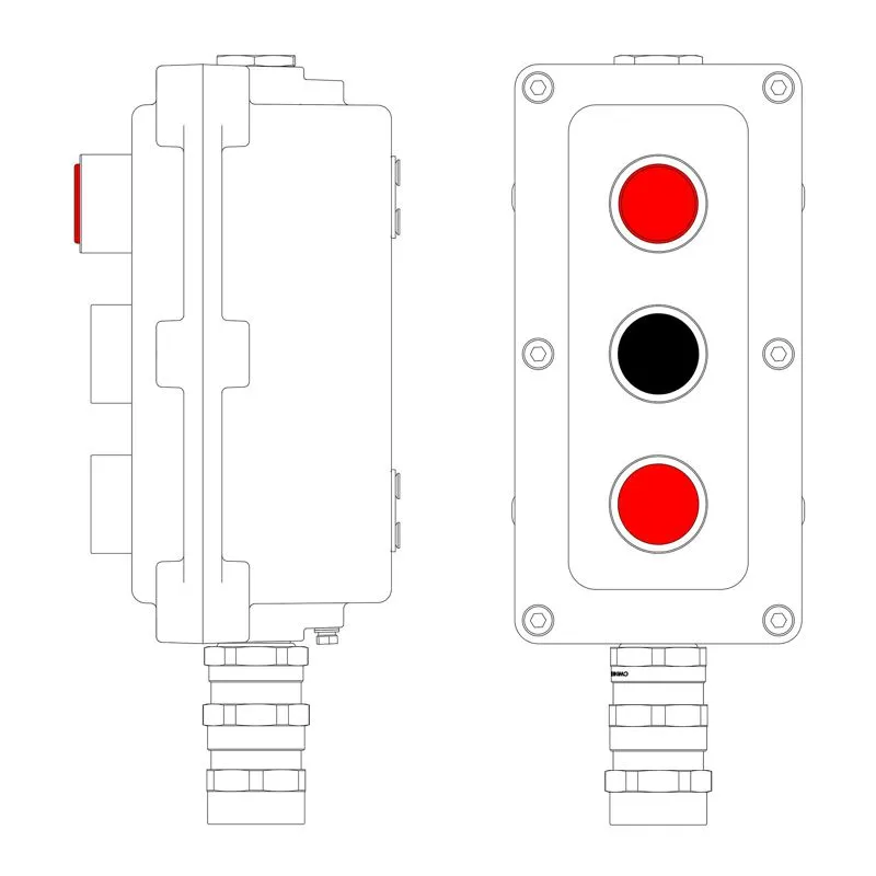 Взрывонепроницаемый пост управления из алюминия LCSD-03-B-MB-L1R(220)x1-P1B(11)x1-P1R(11)x1-PBMB-KA2MHK / 1Ex d IIB T5 Gb / Ex tbIIIC T95°С Db IP66 LCSD21000109 DKC