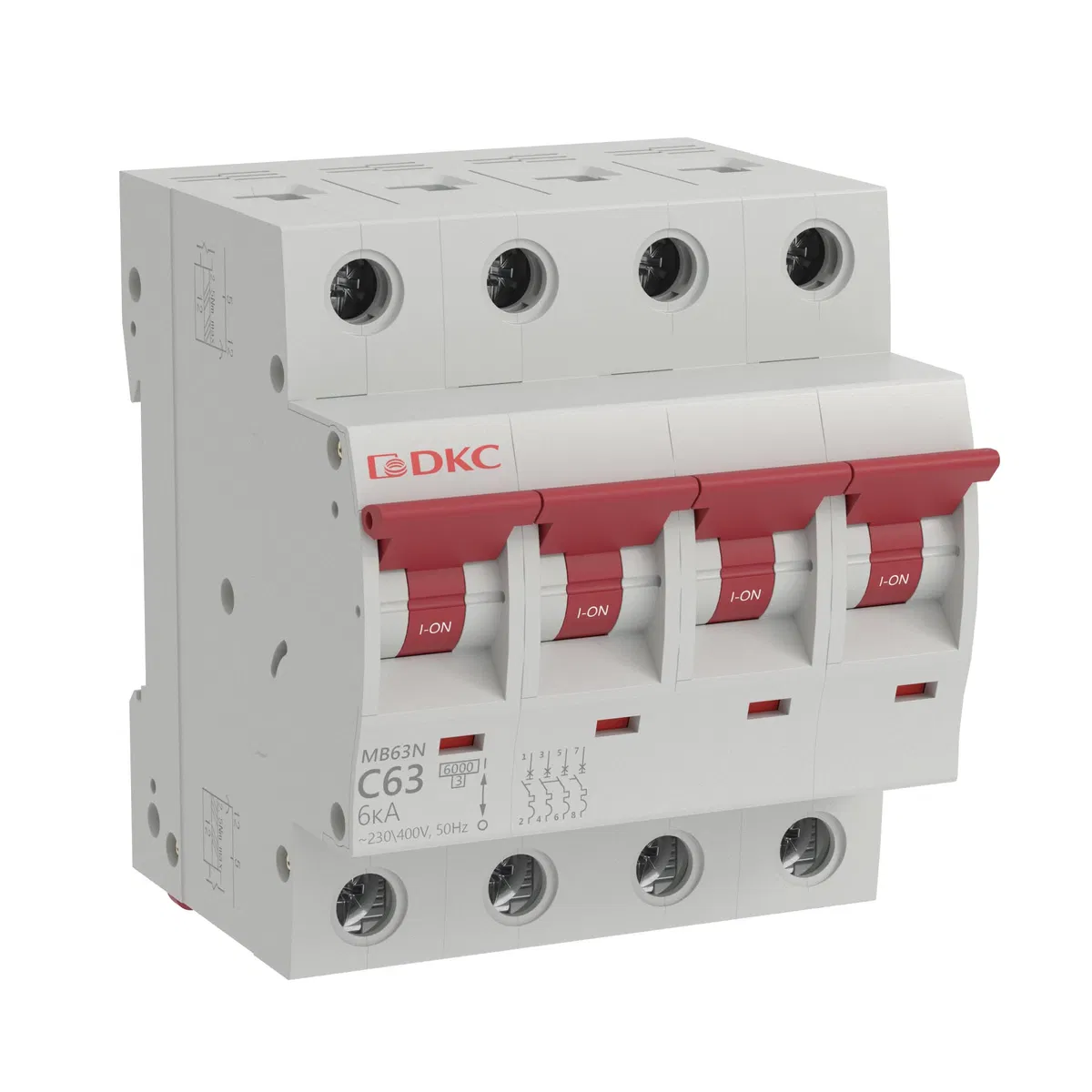 YON MB63 模块式断路器, 4P, C特性, 63A, 6kA MB63N-4PC63 DKC
