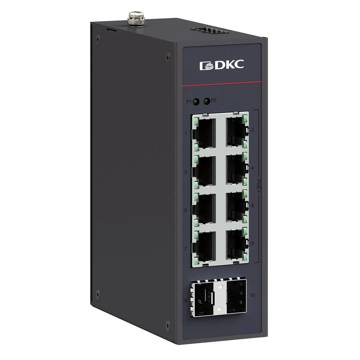 Промышленный неуправляемый коммутатор с POE/POE+, 2×10/100/1000Base SFPслота, 8×10/100/1000Base-T(X) портов RJ45 (8×POE), 48-57 DC,резервированием N1000-2GX8GP-P4 DKC